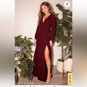 Lulus Love You So Burgundy Long Sleeve Maxi Dress size large. Wedding guest MOB